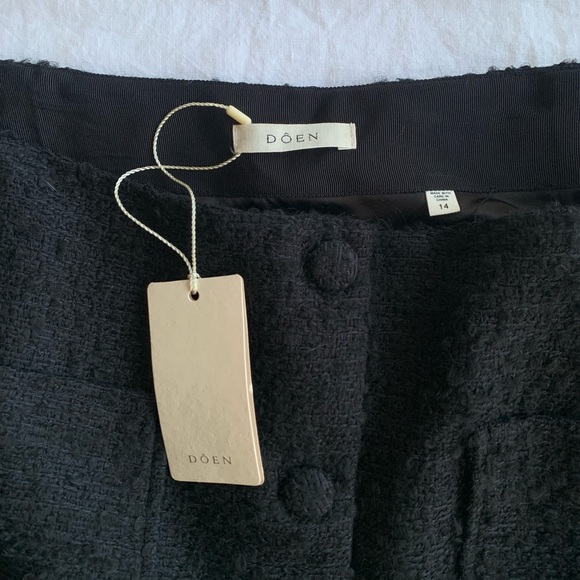 NWT Doen Elina Tweed Boucle Button Pocket High Waist A Line Mini Skirt Black - Picture 12 of 16